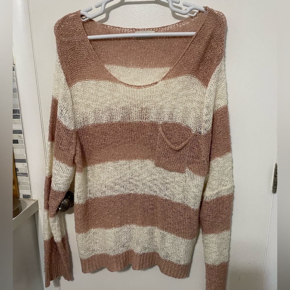 Forever 21+ Oversized slouchy knit long sleeve light pink and white sweater sz3X